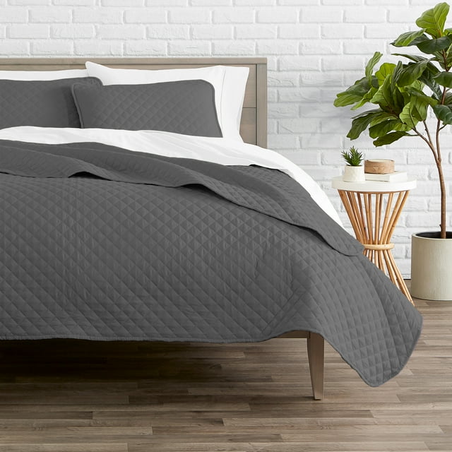 Bare Home Ensemble de Courtepointe - 2 Pcs - Couvre-Lit Matelassé à Losanges - Lit Simple/simple TG, Gris