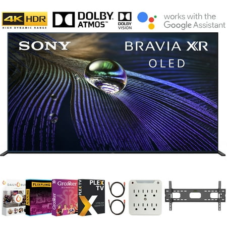 Sony BRAVIA XR A90J 55 Inch 4K HDR OLED 2021 Smart TV Bundle with Complete Mounting and Premiere Movies Streaming Kit for A90J Series (KD55A90J)