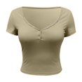 thumbnail image 6 of Women's T-Shirts Stylish Sexy Short Sleeve Button Up Crop Top Double Lined Slim Fit for Going Out and Casual Wear, 6 of 7