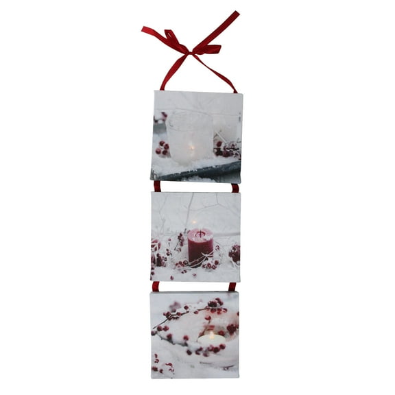 Northlight LED Lighted Winter Frost Berry and Candle Christmas Wall Art Decoration - 15.5"