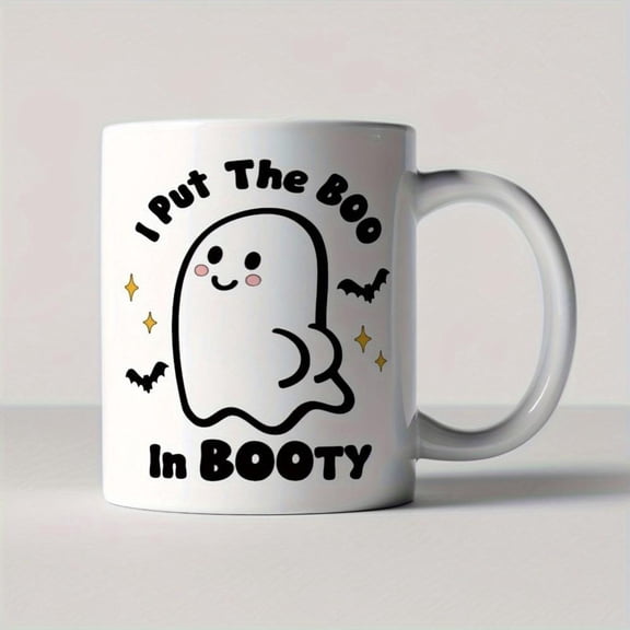 1pc Funny Halloween Mug I Put Boo In BOOTY Cup with Boo White Ceramic Coffee Cup Halloween Decor Parties Gifts Dishwasher Spooky Drinkware Adults Teens Halloween Accessories Party