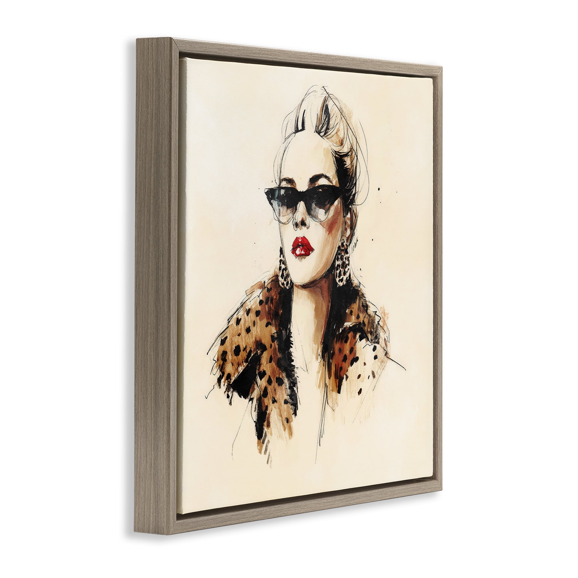 Stupell Industries Glam Leopard Sonata Portrait Brown Framed Floater Canvas Wall Art, design by Svetlana Aleynikova