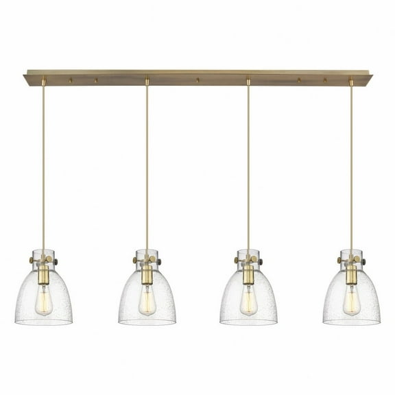 Innovations Lighting Newton Bell - 4 Light 8" Cord Hung Linear Pendant Brushed Brass/Seedy