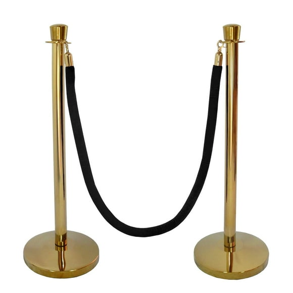 Gold Taper Top Decorative Rope Safety Queue Stanchion Barrier with Domed Base in 3 pcs Set, VIP Crowd Control (72" Black Velvet)