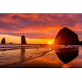 thumbnail image 2 of Perry, William 24x17 Black Ornate Wood Framed with Double Matting Museum Art Print Titled - Colorful sunset-birds-Haystack Rock sea stacks-Canon Beach-Clatsop County-Oregon-Originally discove, 2 of 4