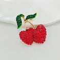 thumbnail image 6 of Double Cherry Red Crystal Brooch, Gold-toned, 6 of 11