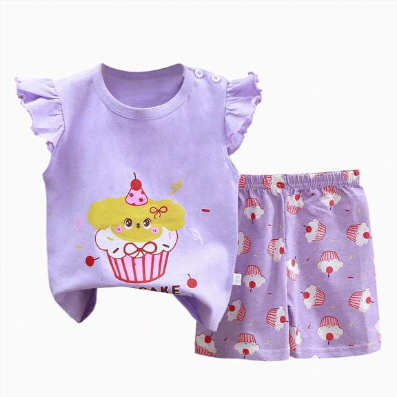 NIEWTR 2T 3T 4T 5T Baby Girl Summer Clothes Set Girls Floral Flutter Sleeve Top & Elastic Waist Shorts 2 Piece 2T 3T 4T 5T Toddler Outfit(A-Purple,3-9 Months)