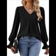 thumbnail image 2 of Blusas de Larga para Mujer 2025, Elegantes, Informales, con Cuello en V, Tipo Túnica, Blusa Holgada de para el Trabajo. Negro XXL, 2 of 5