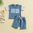 thumbnail image 3 of MHZLDYZ Boys Summer Clothes Toddler Boys Short Sleeve Letter Prints T Shirt Tops Shorts Child Kids Set&Outfits 4 Year Old Boy Clothes 2T Boys Clothes Summer(Sky Blue,100), 3 of 6