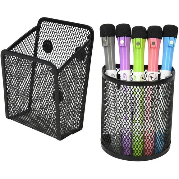 Magnetic Basket by Casewin - Mesh Organizer and Holder on White Board for Dry Erase Markers or in Locker - Magnet Shelves for Refrigerator - Pen Holder or Desk Storage for Office (Black-3 pcs)