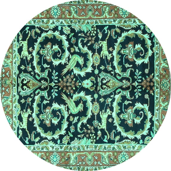 Ahgly Company Indoor Round Animal Turquoise Blue Traditional Area Rugs, 3' Round