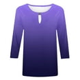 thumbnail image 4 of TKLPEHG Dressy Tops for Women Fashion Summer Casual Crew Neck Three-quarter Sleeve Tops 3/4 Sleeve T Shirts Lightweight Gradient Color Graphic Tee Loose Going Out Tops Blouse(Dark Blue,L), 4 of 5