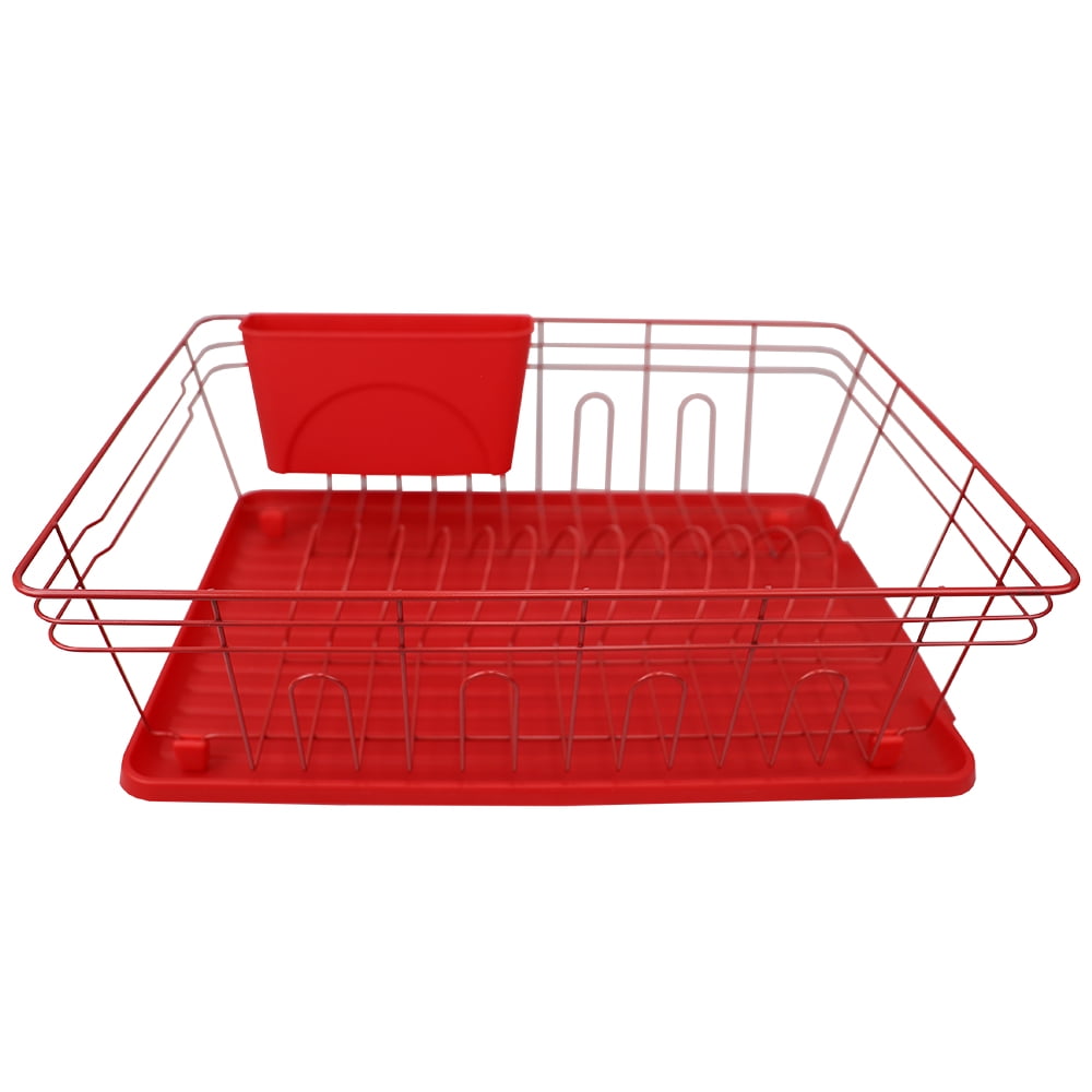  Home Basics 3-Piece Kitchen Sink Dish Drainer Set- Red