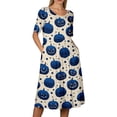 thumbnail image 5 of Women's Halloween Print Round Neck Dress with Pockets Short Sleeve Loose Midi Casual Dress Plus Size for Autumn Daily Wear Party Blue S, 5 of 6