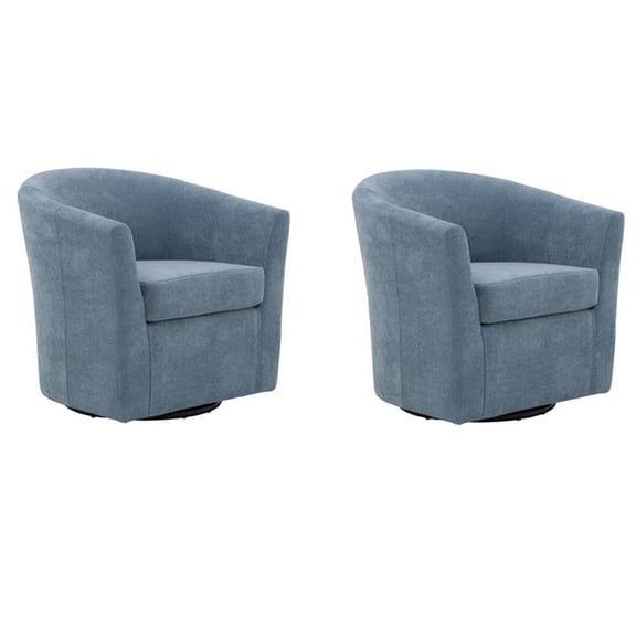 Pemberly Row Set of 2 19"H Traditional Fabric Swivel Club Chair in Light Blue