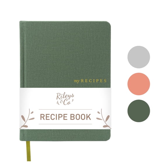 Rileys Recipe Book to Write in Your Own Recipes, 8 x 6" Personal Blank Recipe Notebook, Removable Recipe Journal Book Binder (Green)
