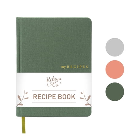 Rileys Recipe Book to Write in Your Own Recipes, 8 x 6" Personal Blank Recipe Notebook, Removable Recipe Journal Book Binder (Green)