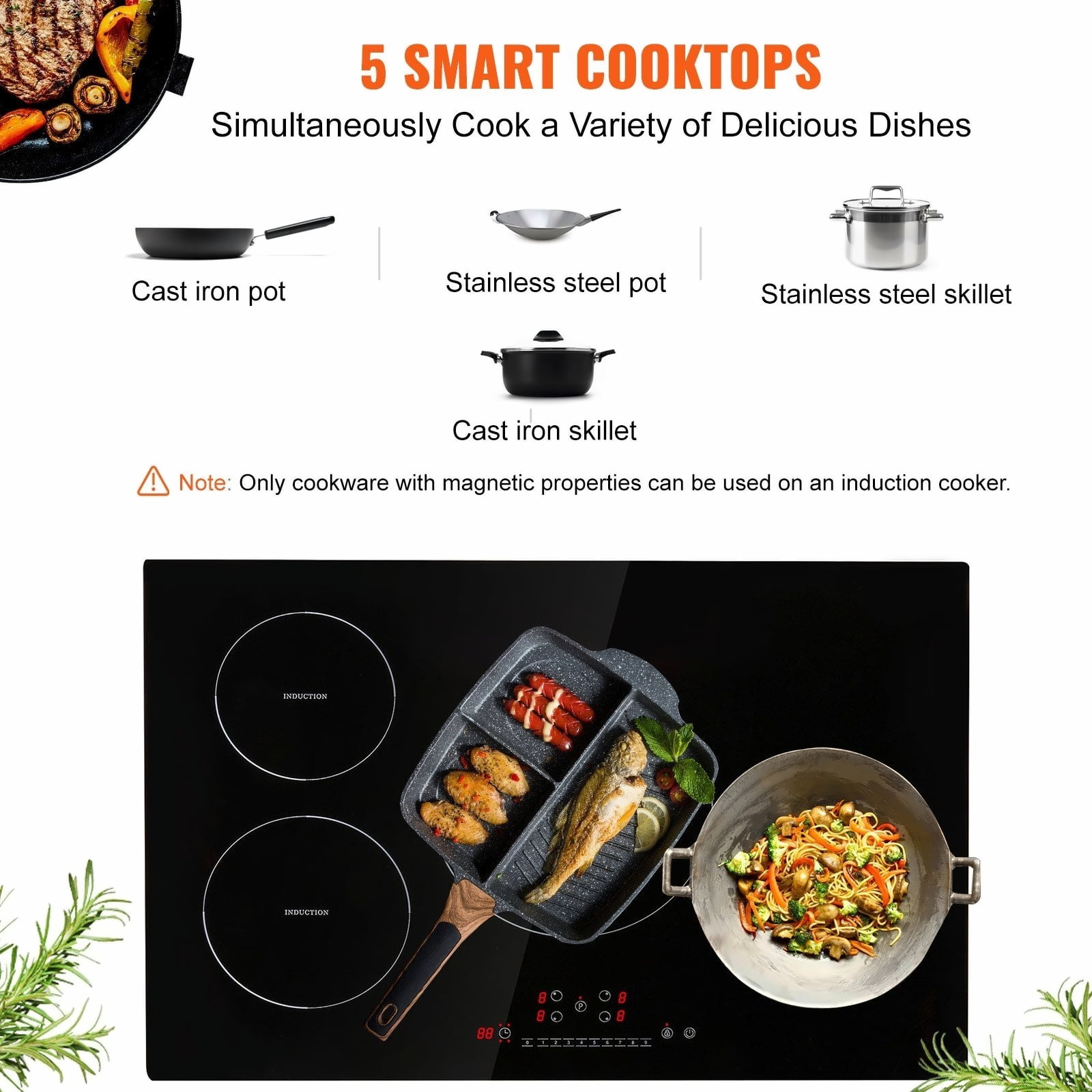 Electric Cooktop 30 Inch, 4 Burners Induction Stove Top 7500W, Built-in Magnetic Cooker, 9 Heat Levels, LED Touch Control, Child Lock & Overheat Protection