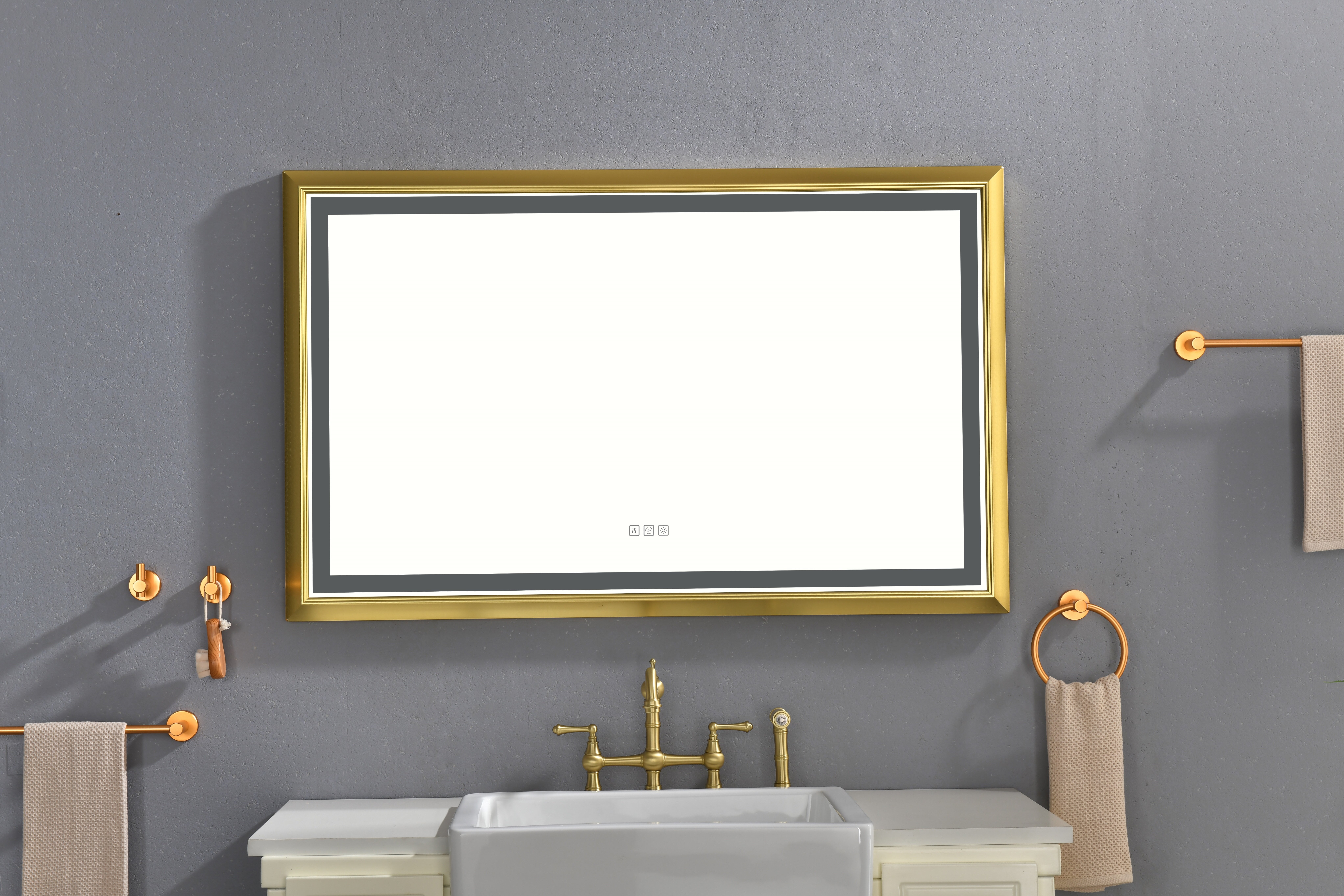 Large Gold Aluminum Frameless LED Bathroom Vanity Mirror