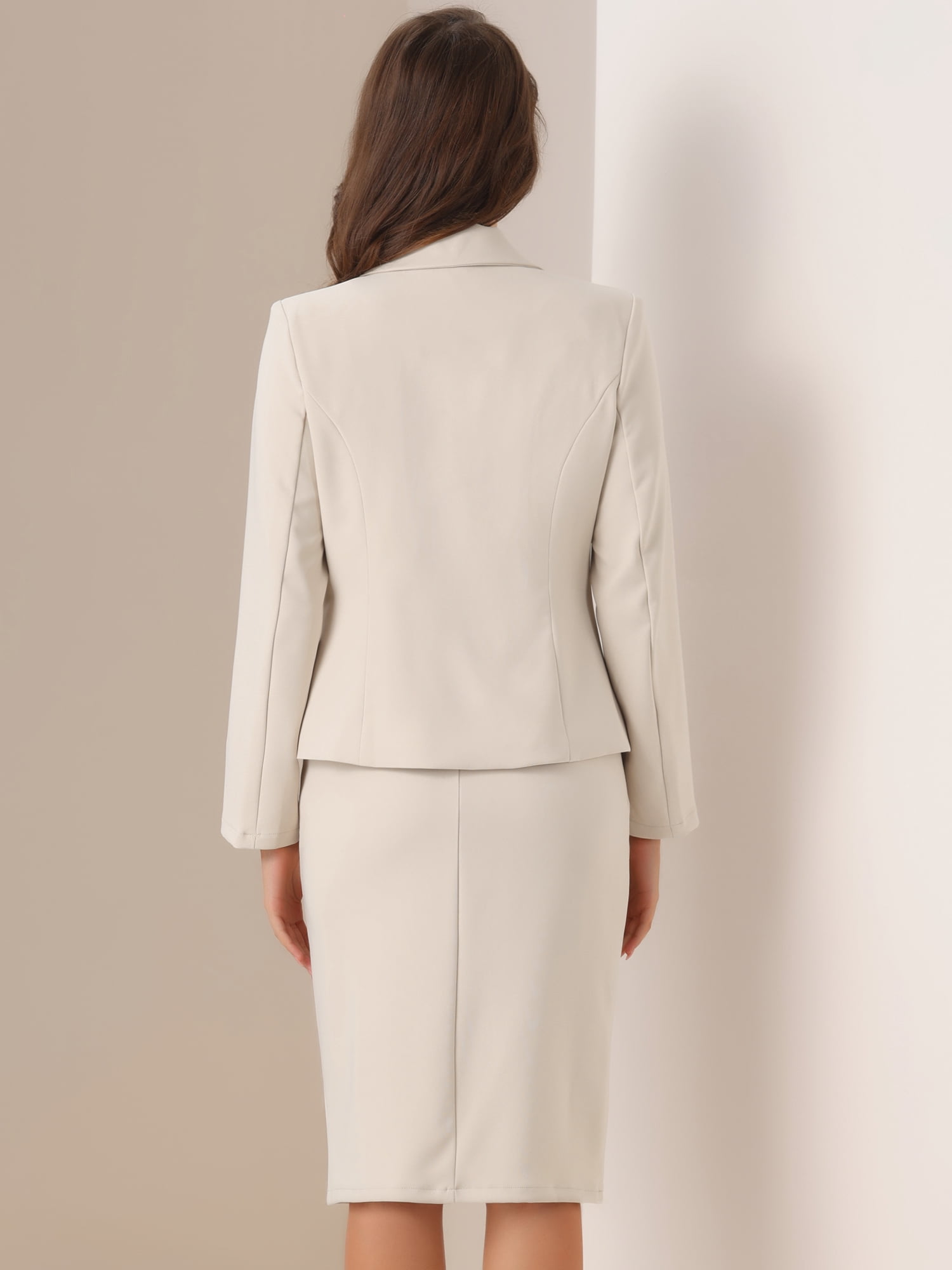 DARING DIVA 2Pcs Women's Long Sleeve Blazer Pencil Skirt Suit Set S Beige