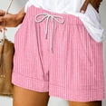 thumbnail image 2 of RYRJJ Women's Linen Shorts Summer Striped Drawstring High Waisted Pajama Lounge Shorts With Pockets Trendy Cute Beach Bottoms(Watermelon Red,M), 2 of 5