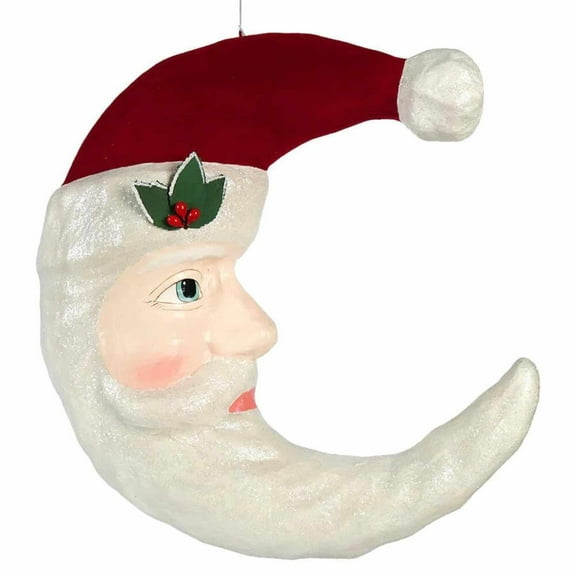 Bethany Lowe Traditional Santa Moon - One Hanging Figurine 17.5 Inch, Polyresin - Christmas Crescent Claus Td0020