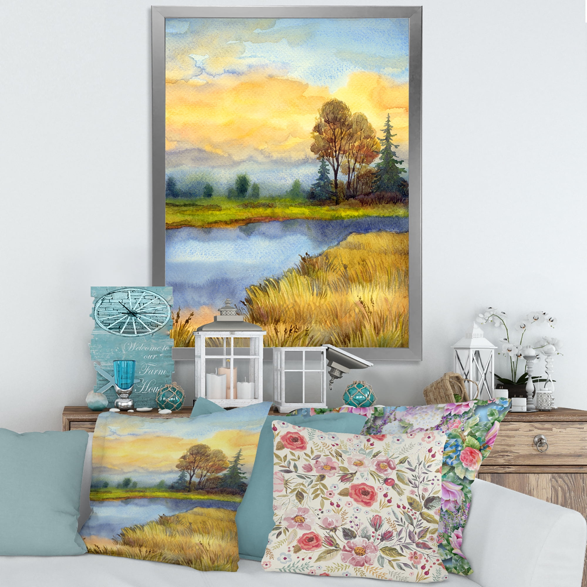 Designart 'The Awakening of Nature Over Meadows' Lake House Framed Art Print
