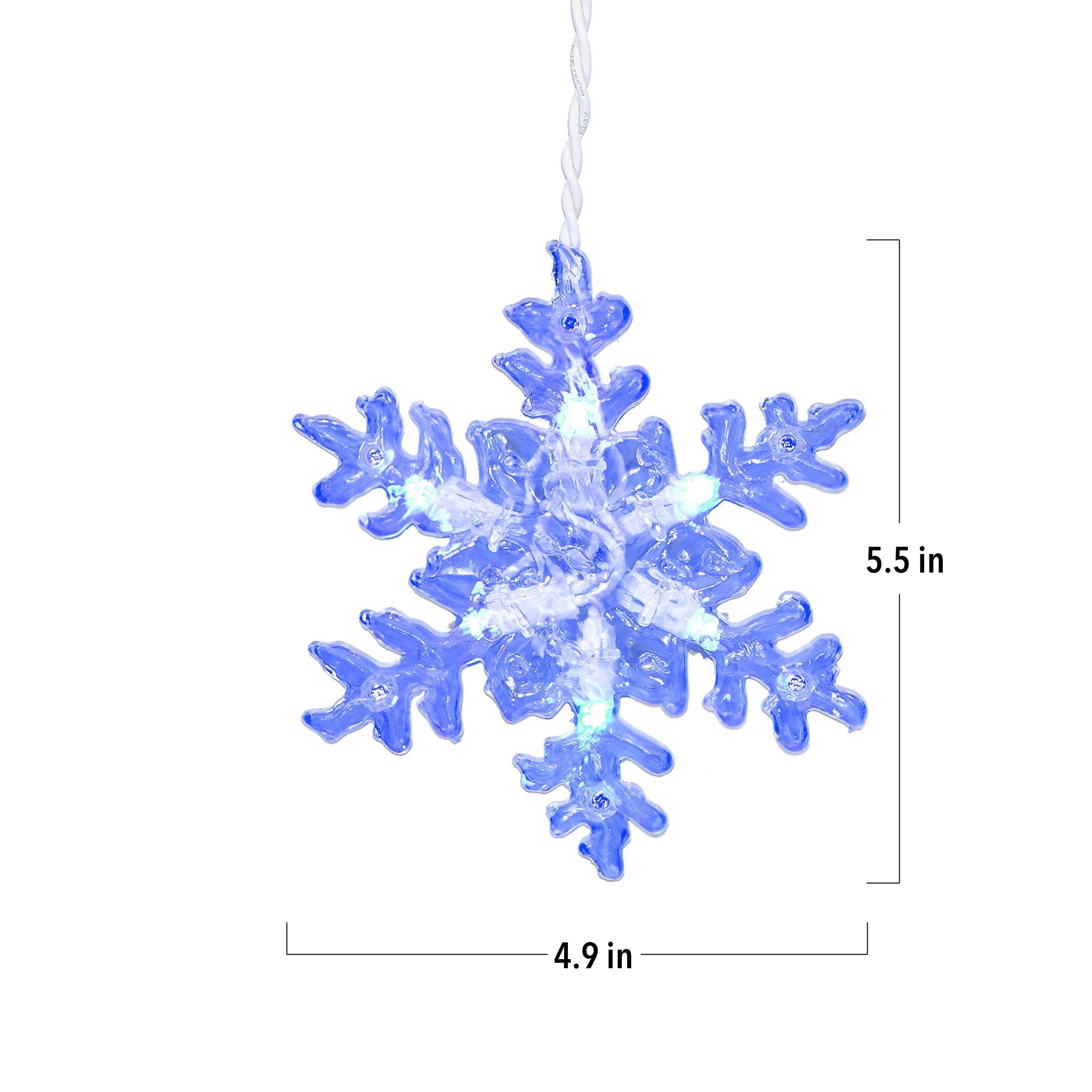 Indoor/Outdoor 8-Count LED 8-Function Snowflake Christmas Icicle Lights, Cool White and Blue, White Wire, 9', by Holiday Time