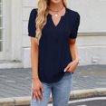 thumbnail image 3 of Women's Casual Shirts Spring Summer Short Sleeved T-Shirts Solid Color V-Neck Blouses Loose Pleated T-Shirt Daily Basic Pullover Top, 3 of 3