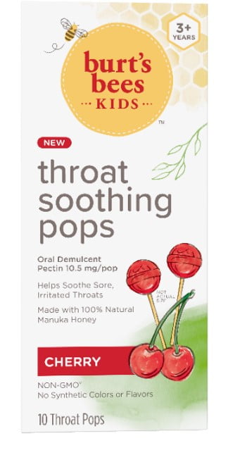 Burt's Bees Kids Throat Soothing Pops with Natural Manuka Honey, Cherry, 10 Count