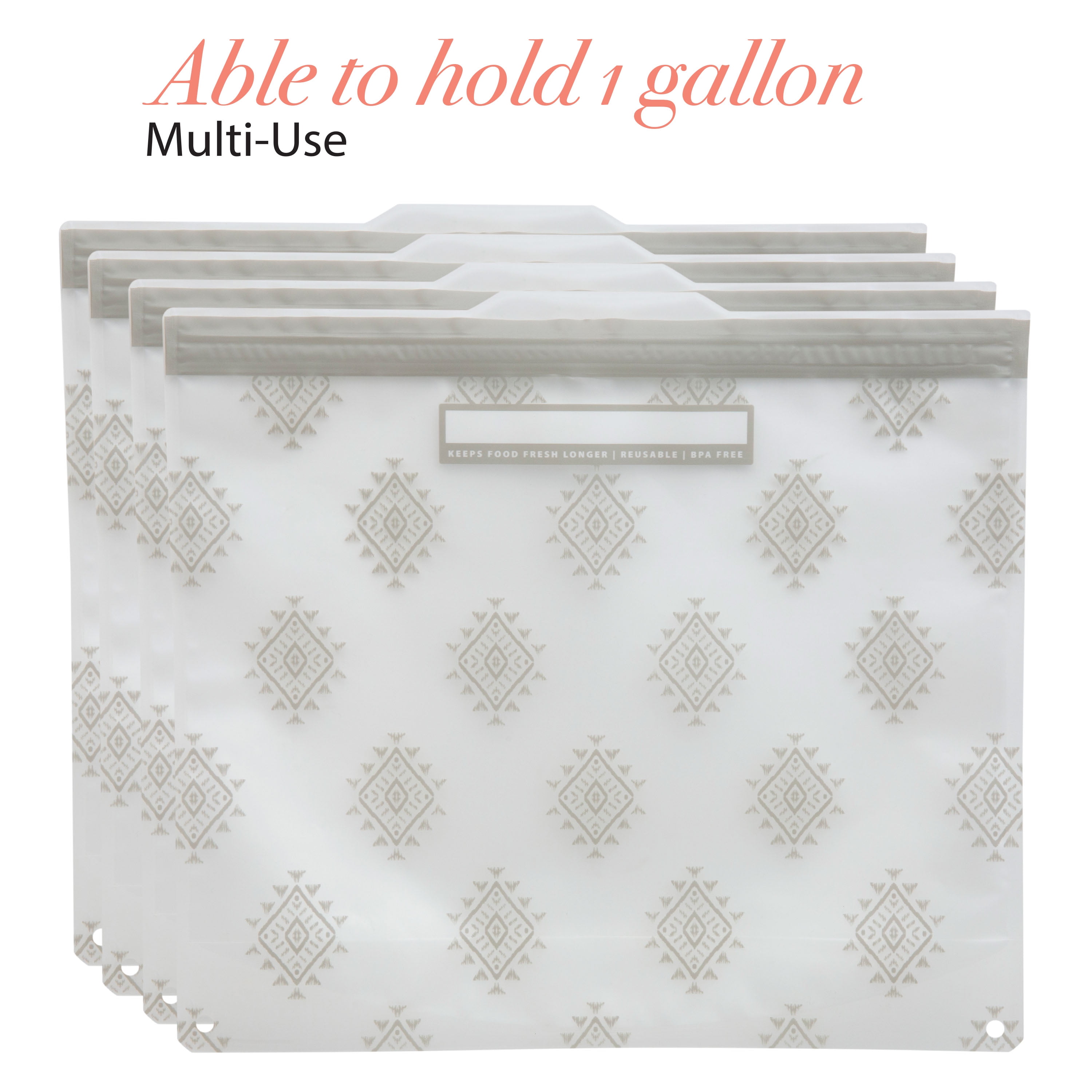Kitchen Details 4 Pack Plastic Reusable Gallon Bags, Gray