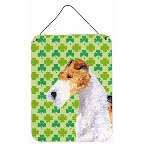 Fox Terrier St. Patricks Day Shamrock Portrait Aluminium Metal Wall Or Door Hanging Prints - 12 x 16 in.
