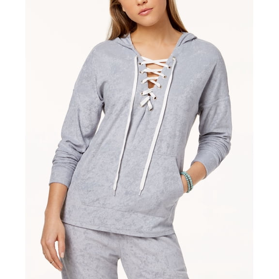 Material Girl Active Juniors Lace Up Baby Terry Hoodie Neo Silver S