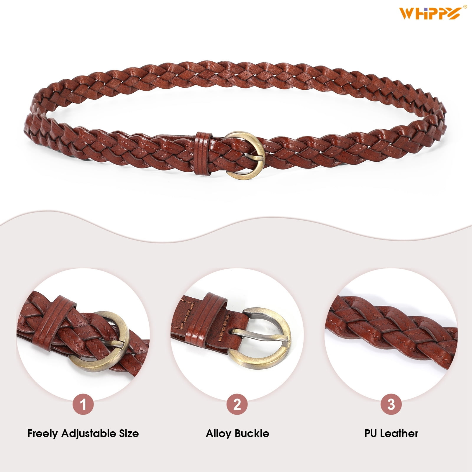 WHIPPY Set of 4 Women Skinny Belts Thin Leather Waist Belt with Square  Buckle for Pants Jeans Dresses, Black/Brown/Coffee/White, 0.51 W XS at   Women's Clothing store