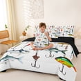 thumbnail image 4 of jejeloiu Colorful Fishing 7-Piece Twin Bedding,Tackle Print Bedding Comforter Set For Boys,Multicolor,Black Reversible, 4 of 7