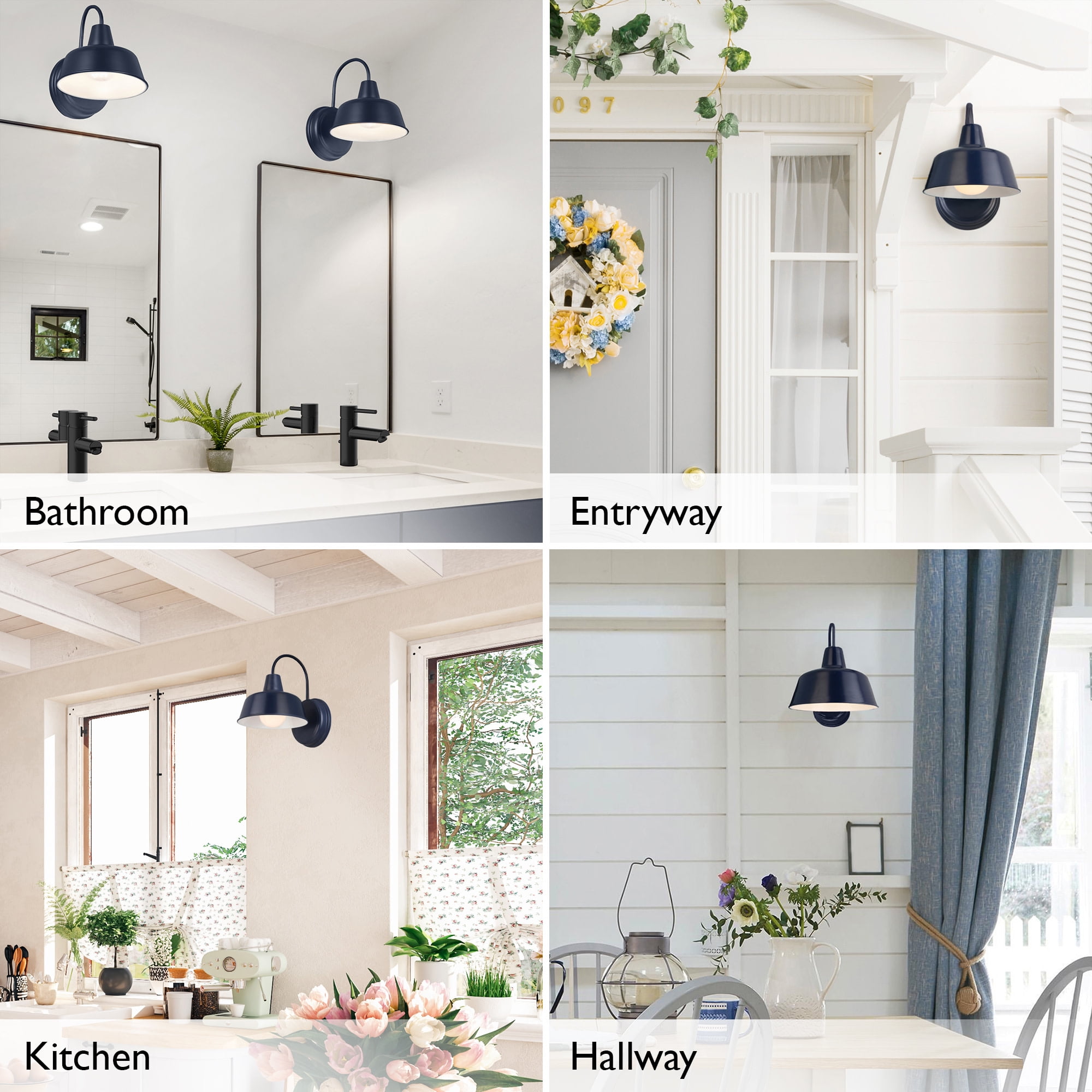Mason Barn Light Indoor/Outdoor Wall Mount Modern Industrial Farmhouse Design House Wall Light for Patio, Garage, Bathroom, Office, Kitchen, 8-Inch, Navy Blue, WM457933