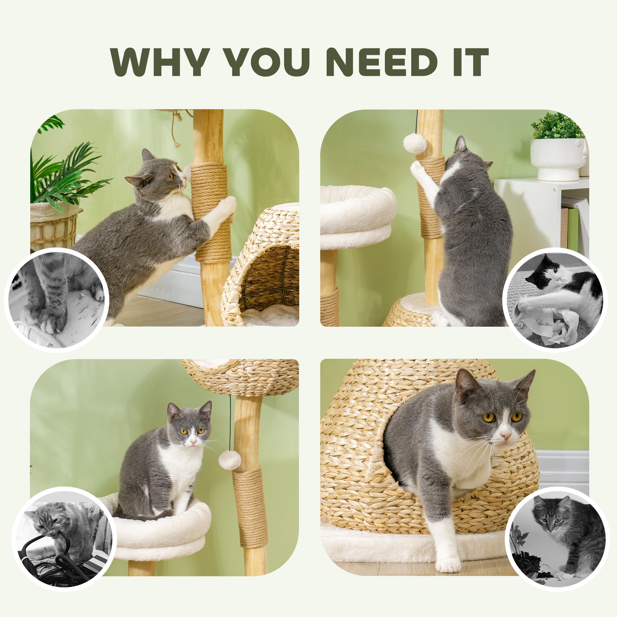PawHut 41" Cat Tree for Indoor Cats with Wooden Cat Scratching Posts, Condo