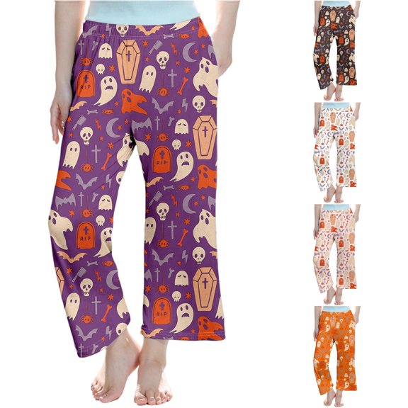 NordicNest Girls Halloween Print Pants Soft Pants Straight Leg Casual Long Pants For Toddler Kids Comfortable Everyday Wear Big Girl Knits
