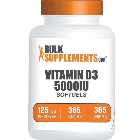 BulkSupplements Vitamin D3 5000IU Softgels - Vitamin D Supplement, 1 Softgel per Serving (125mcg), 365 Count