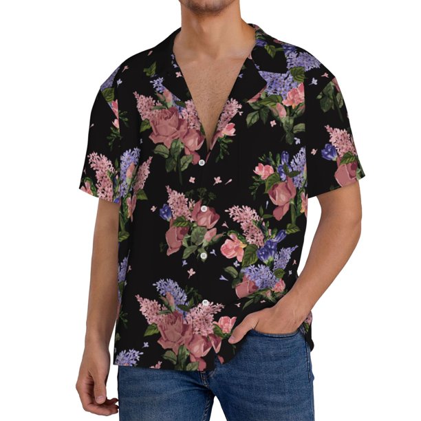 Balery Bouquet Camisa Casual de Manga Corta con Botones para Hombre, Texturizada, Estilo Cubano, para Playa, Verano-4X-Large