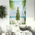thumbnail image 3 of Christmas Tapestry, Tree with Tinsel and Ornaments Tropical Island Sandy Beach Party Theme, Wall Hanging for Bedroom Living Room Dorm Decor, 60W X 80L Inches, Green Blue Cream, by Ambesonne, 3 of 5