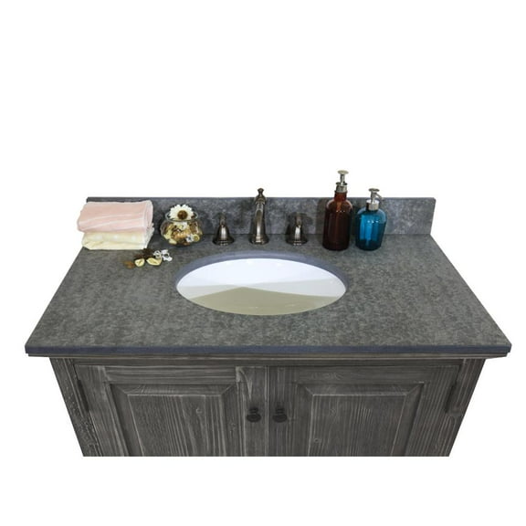 InFurniture WK1836-G-MG TOP 36 in. Rustic Solid Fir Single Sink Vanity in Grey Driftwood With Polished Textured Surface Granite Top-No Faucet