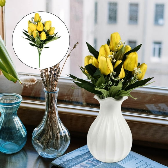 UPOUART 1Set Yellow Tulip Bouquet Plastic Cloth Indoor Decoration Non-Wilting Non-Freezing Home Decor