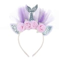 thumbnail image 2 of Diademas de sirena con purpurina, adorables tocados de malla para el pelo, suministros de fiesta, decoraciones para niños (azul con flores), 2 of 3