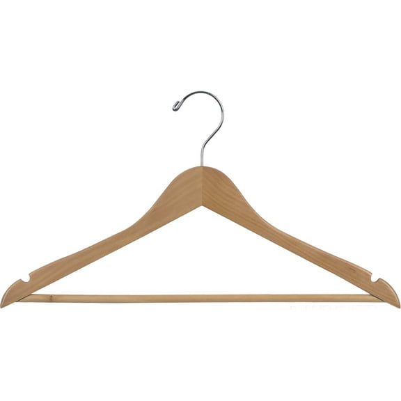 INTERNATIONAL HANGER, Rubber Coated Non Slip Natural Wood Suit Hanger, 50 Pack