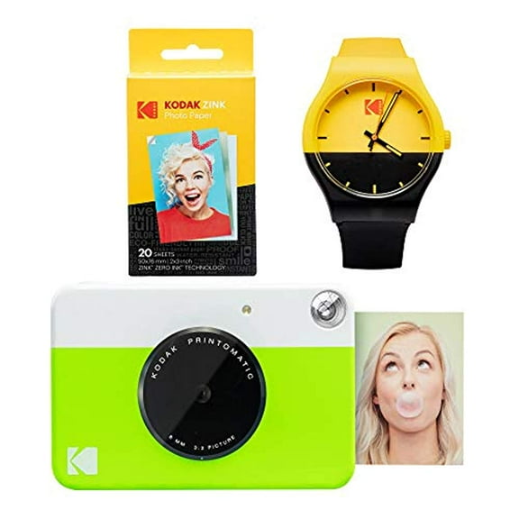 Kodak PRINTOMATIC Instant Print Camera (Green) Watch Bundle