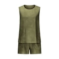 thumbnail image 4 of Women's Cotton Linen Shorts Set Loose Fitting Sleeveless Tank Tops with High Waist Shorts, Soft Lightweight Breathable Two Piece Outfits for Beach Vacation Daily Wear Green M, 4 of 7