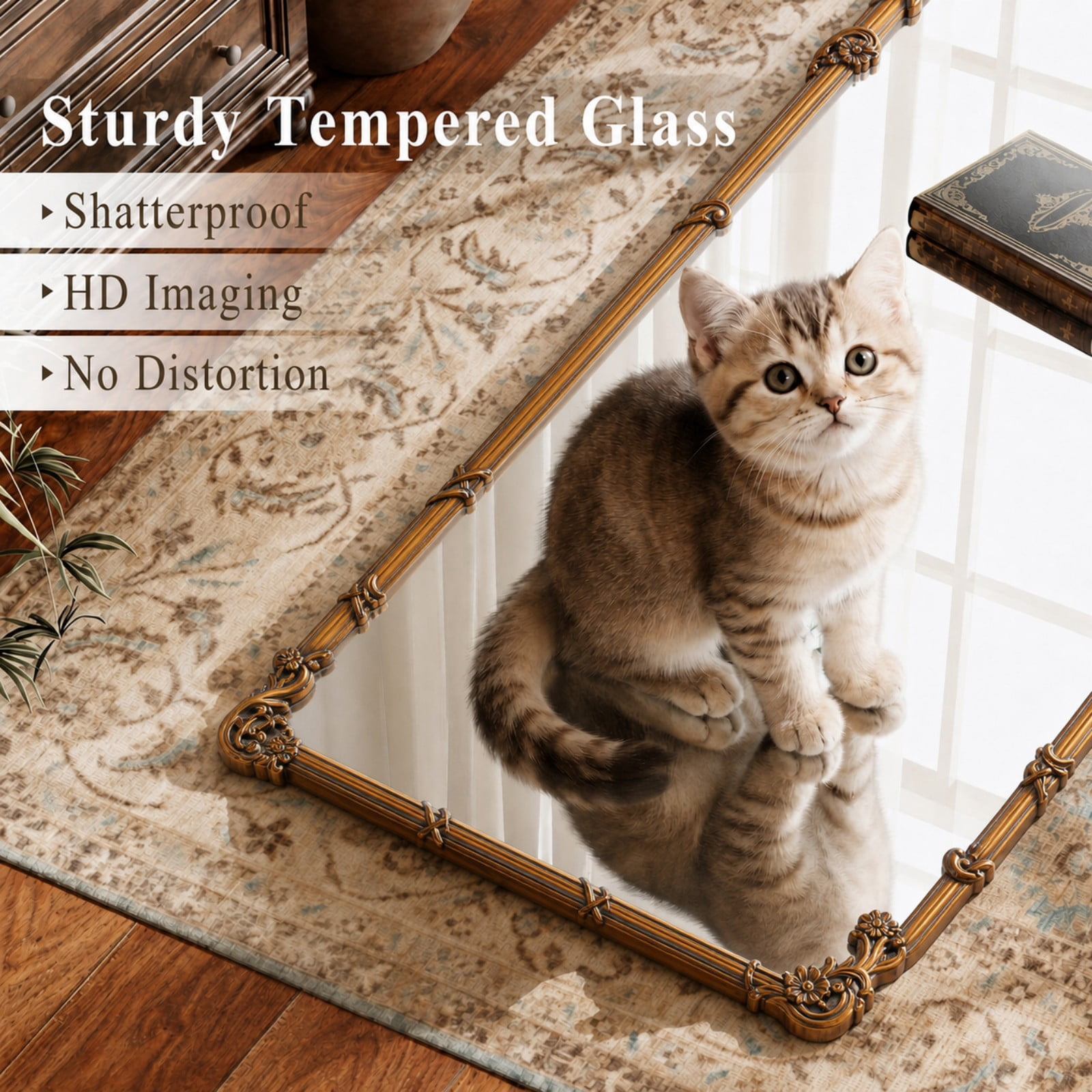 AUROMIR 69"x28" Arched Full Length Mirror Vintage Floor Mirror with Carved Patterns, Antique Bronze