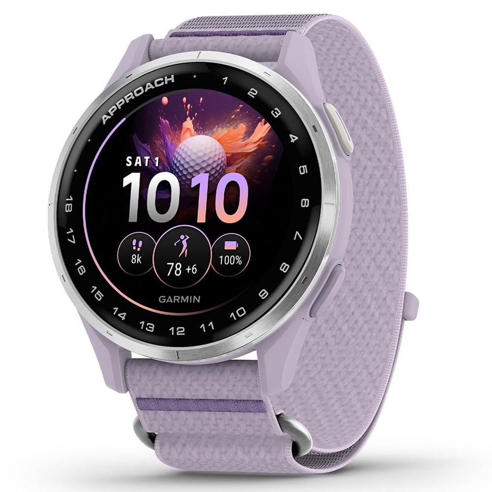 Garmin 010-03898-10 Approach J1 Silver Aluminum Bezel with Lilac ComfortFit Fabric Band Bundle with Deco Essentials Exclusive 26 Month CPS Enhanced Protection Pack