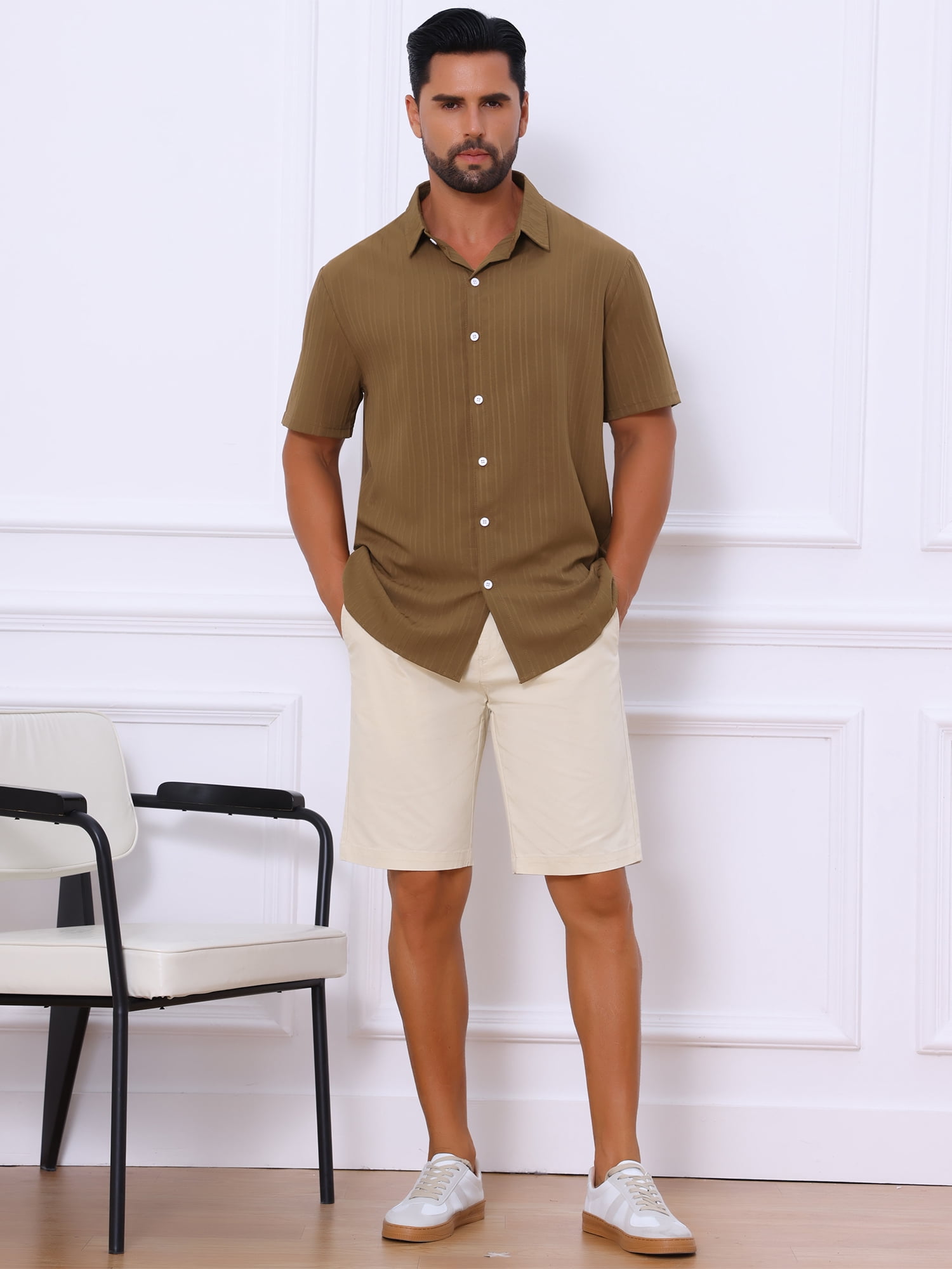 DARING DIVA Men's Short Sleeve Button Down Beach Summer Casual Shirt for Men XL Brown